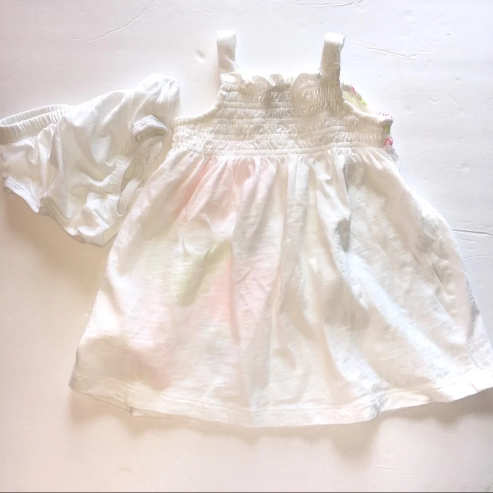 Old Navy Dress White Smocked Neon Floral + Bloomers 3-6 months NEW
